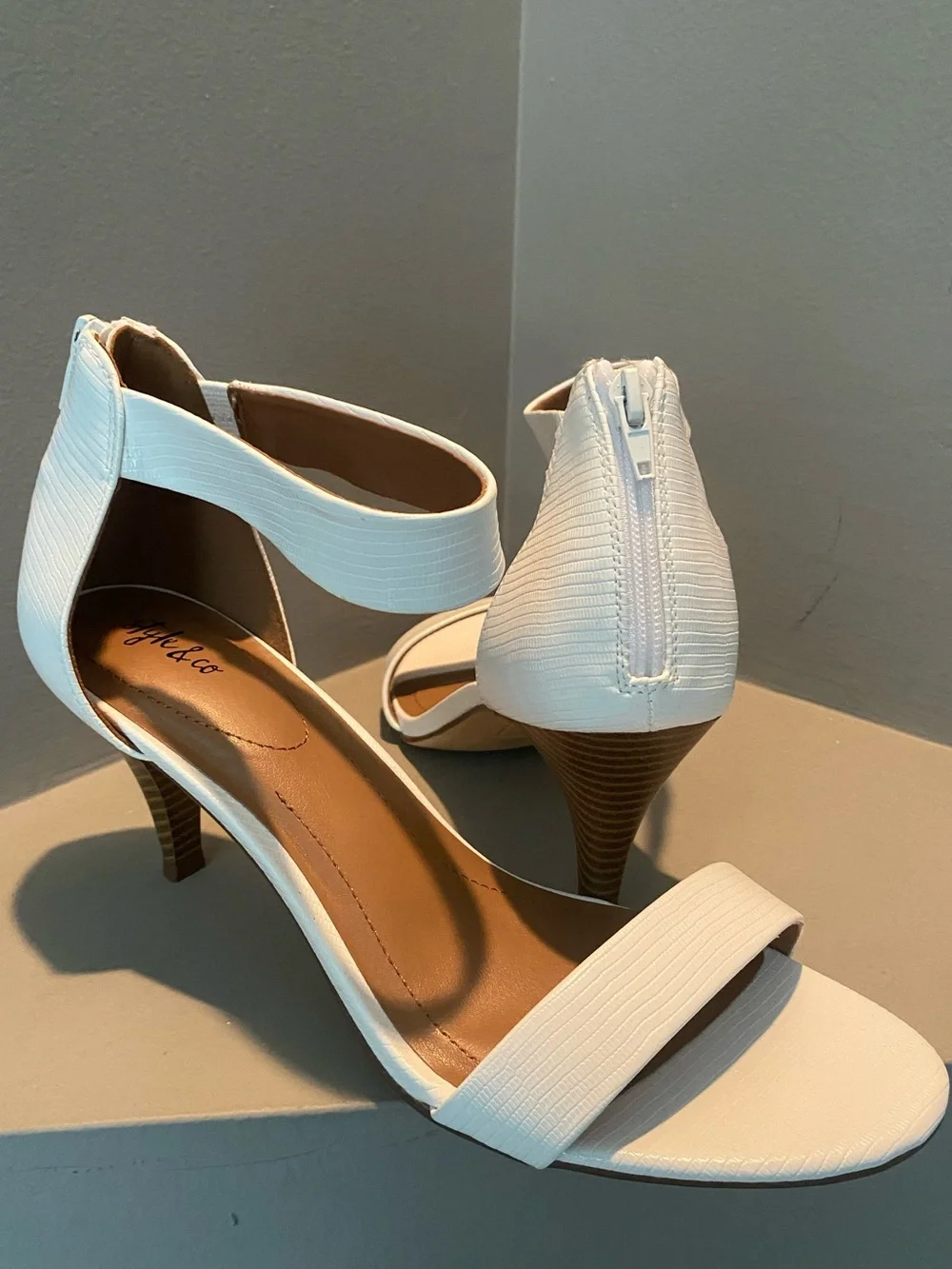 White snakeskin ankle strap heel by Style & Co.